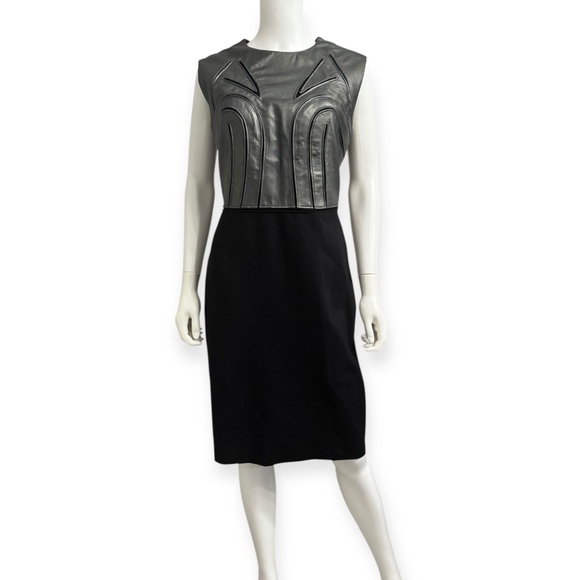 CATHERINE DEANE $990 Retail Black Leather Bodice Sheath Dress Size 12 NEW